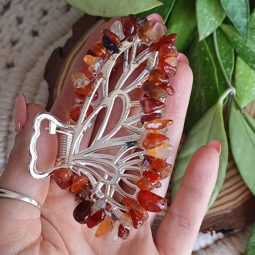 Butterfly Hair Clip with Carnelian
