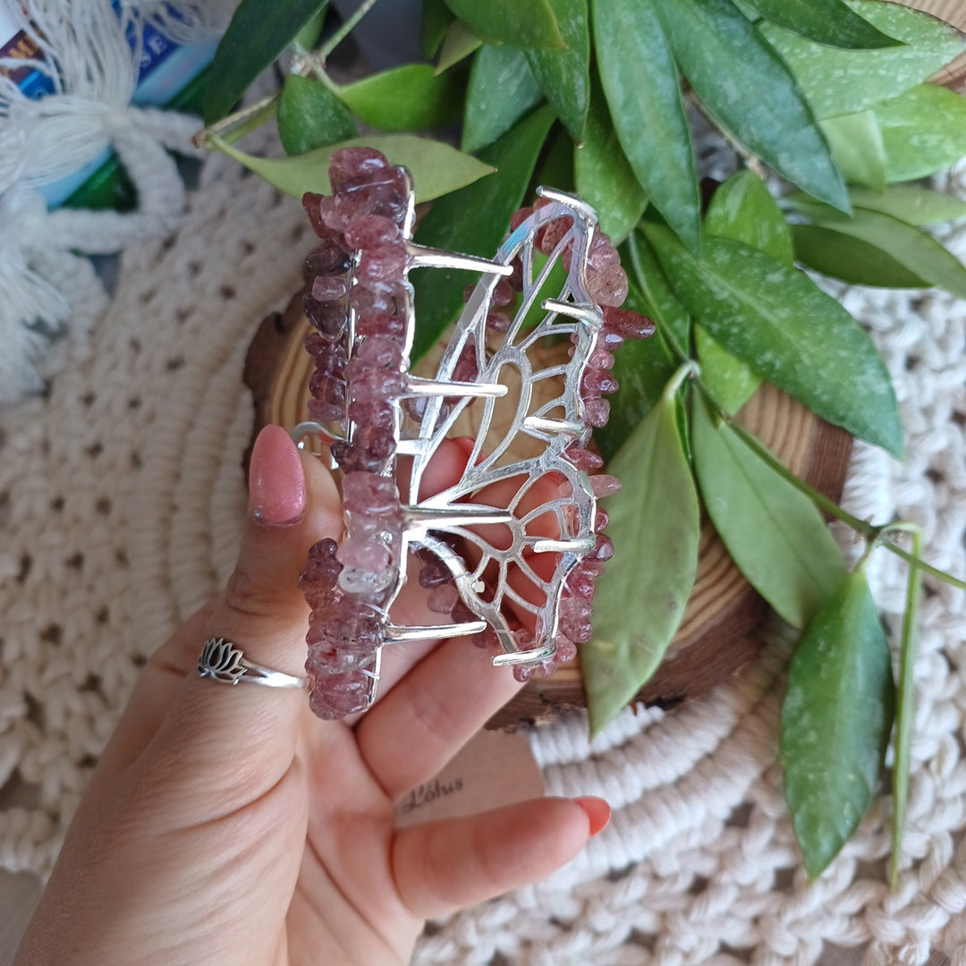 Mola de Cabelo Borboleta com Quartzo Morango