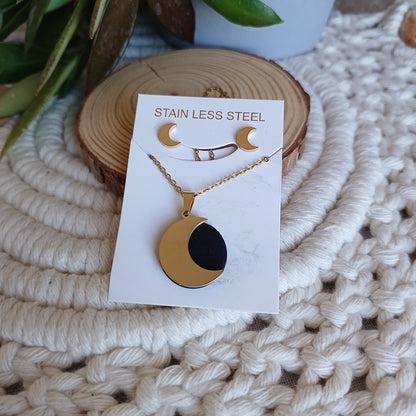 LUA Gold Steel Earrings and Wire Set with Shungite