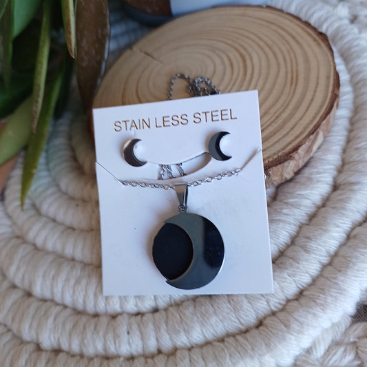 LUA Silver Steel Earrings and Wire Set with Shungite