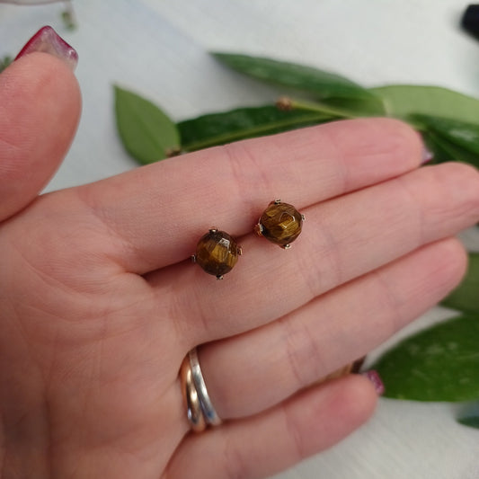 Steel Tiger Eye Faceted Ball Earrings (pair)