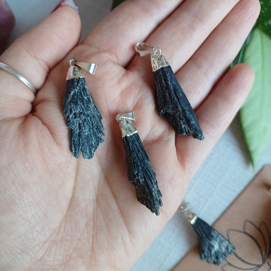 Black Kyanite silver-plated pendant