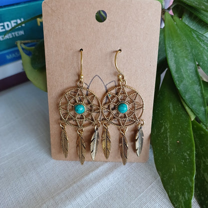 Bronze Dreamcatcher Earrings with Dyed Howlite