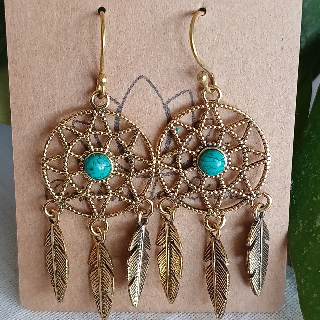 Bronze Dreamcatcher Earrings with Dyed Howlite