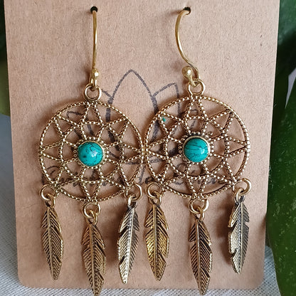 Bronze Dreamcatcher Earrings with Dyed Howlite