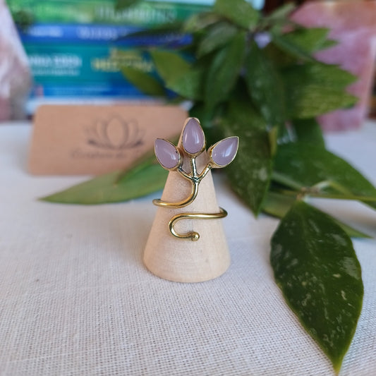 Anél ajustável em bronze com Quartzo Rosa