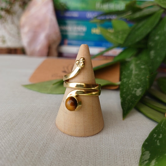 Adjustable bronze ring with Tiger's Eye