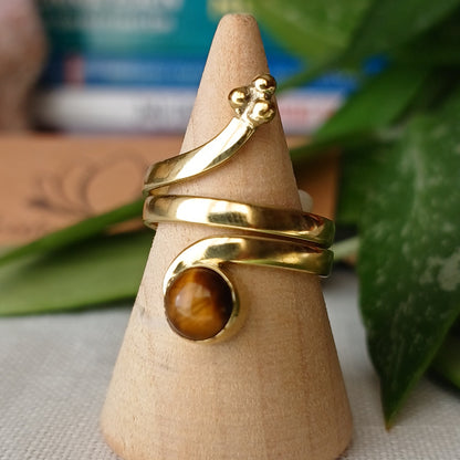 Adjustable bronze ring with Tiger's Eye