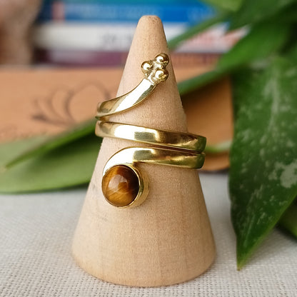 Adjustable bronze ring with Tiger's Eye