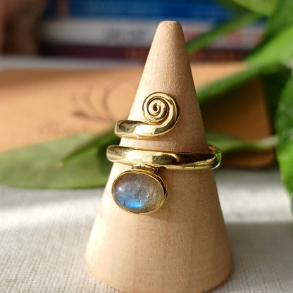 Anel ajustável em bronze com Labradorite