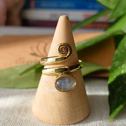 Anel ajustável em bronze com Labradorite