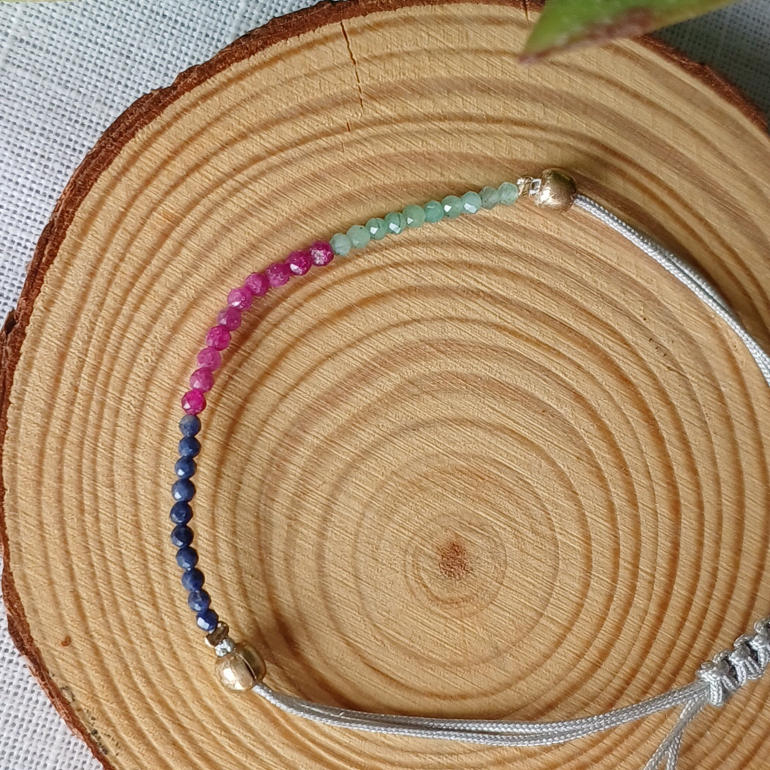 Macramé Bracelet with Sapphire, Ruby and Emerald