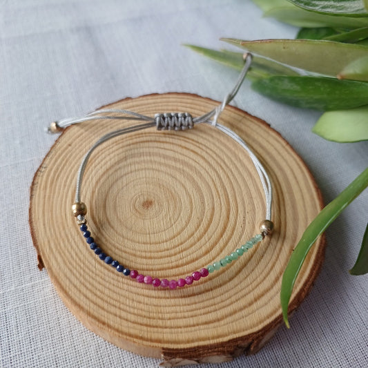 Macramé Bracelet with Sapphire, Ruby and Emerald