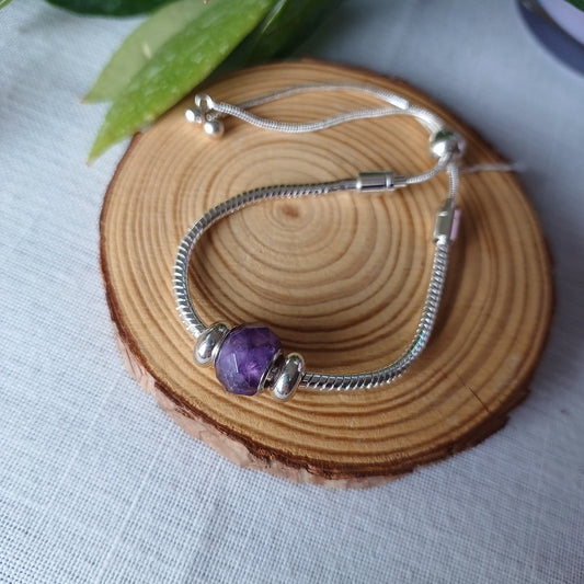 Adjustable Steel Bracelet with Amethyst