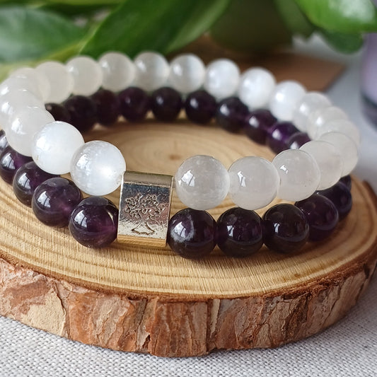 Pulseira Dupla Ametista e Selenite