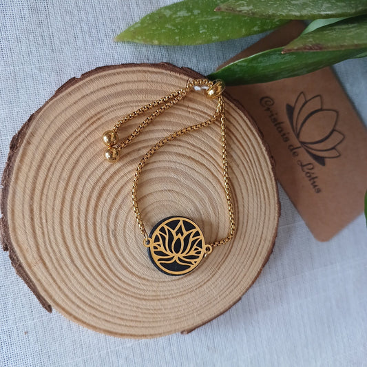 Golden Steel Bracelet with Lotus Flower Shungite