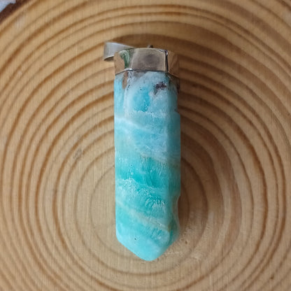 Handmade Silver Pendant with Blue Aragonite