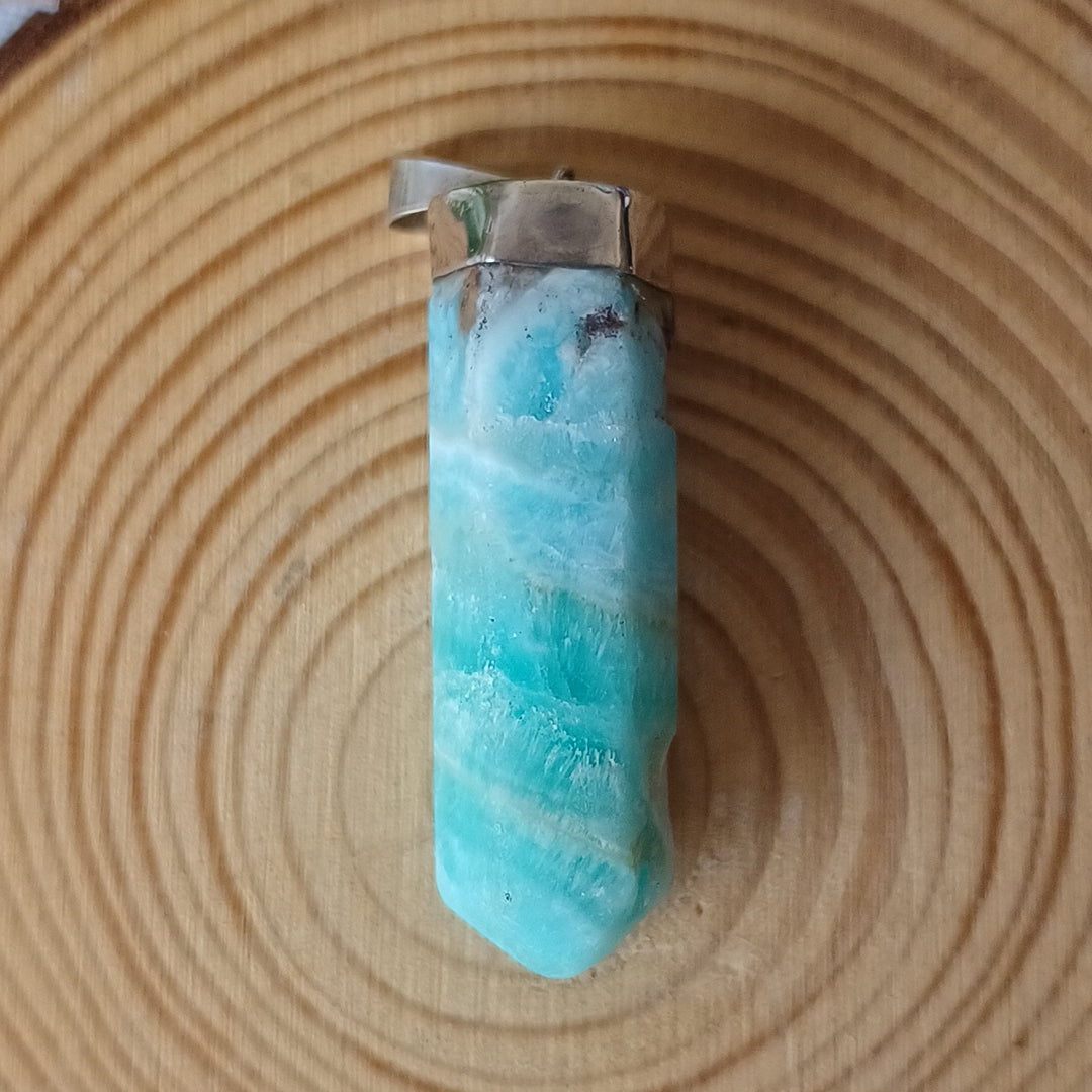 Handmade Silver Pendant with Blue Aragonite