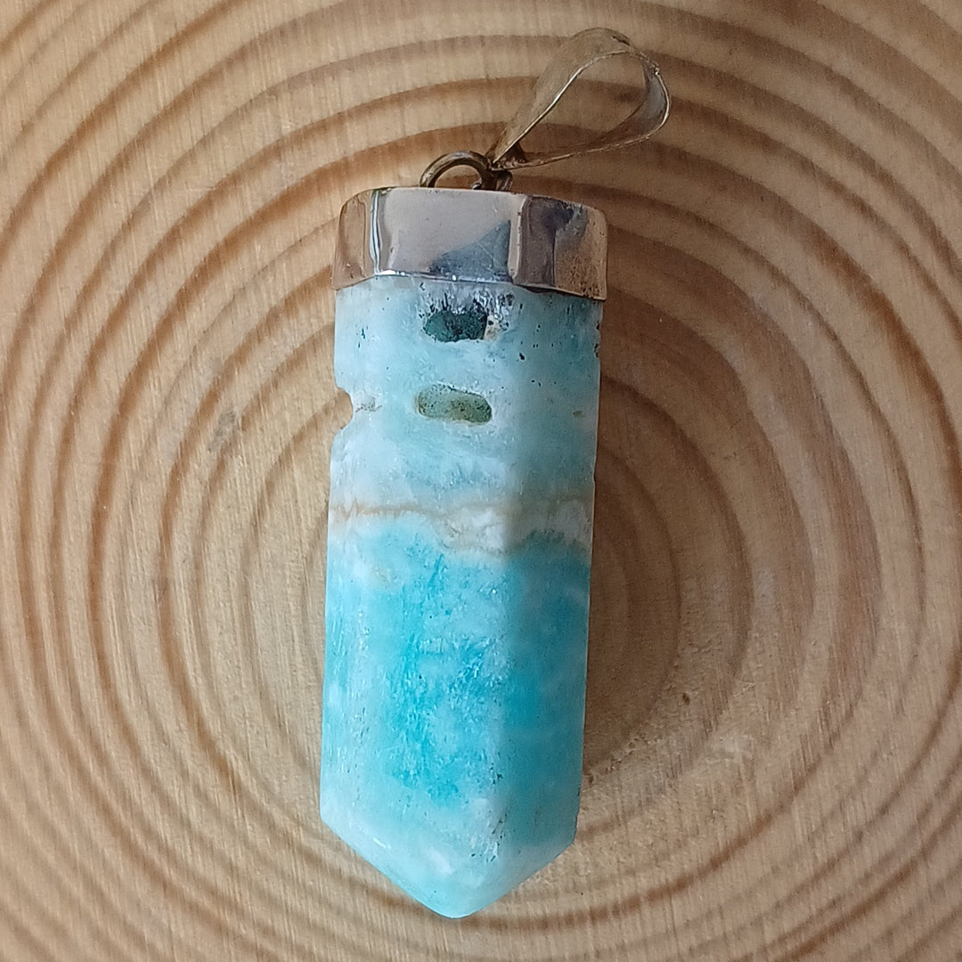 Handmade Silver Pendant with Blue Aragonite