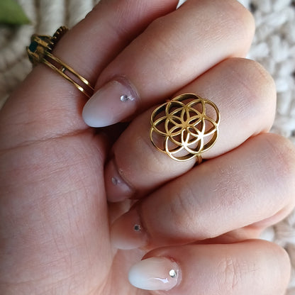 7665 -Flower of Life Bronze Ring size 5