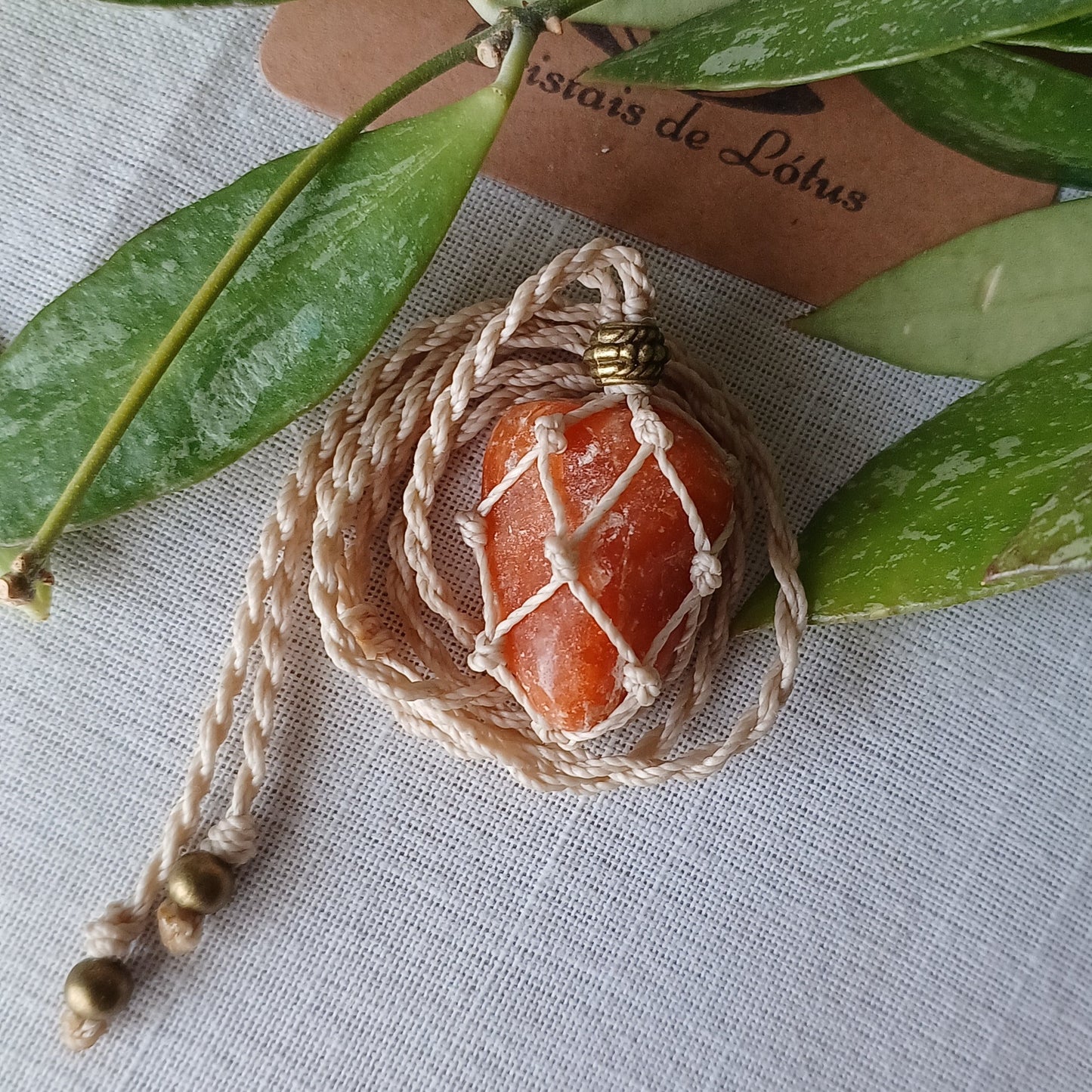 BeachWaves - Handmade Macramé Necklace with Orange Calcite 