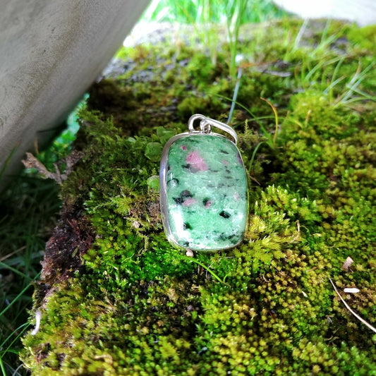 Zoisite Silver Pendant with Ruby 