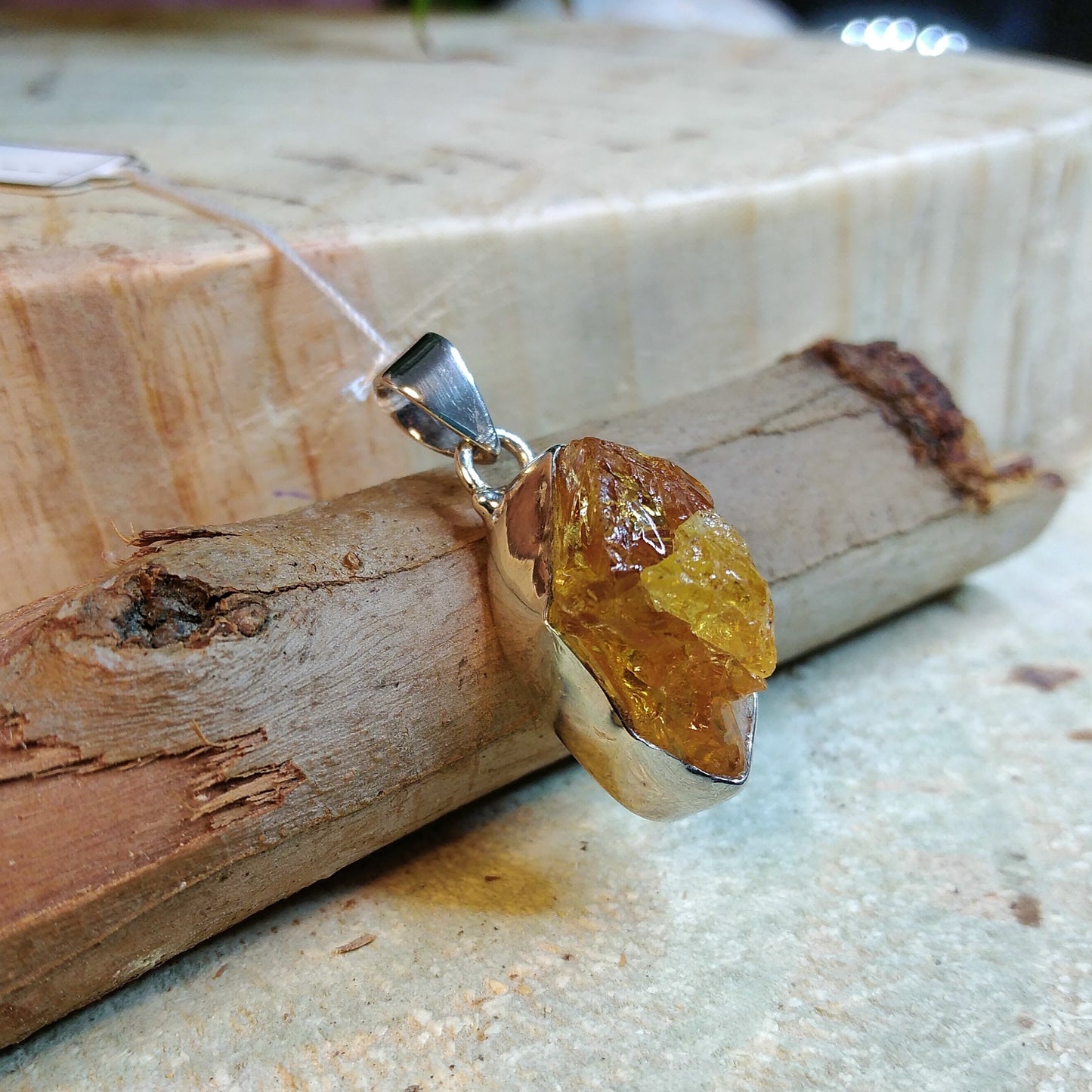 Silver Pendant with Raw Citrine